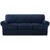 NA Velvet T Cushion Sofa Slipcover 4 Pieces Sofa Covers for T Cushion Sofa Soft Couch Cover Sofa Slip Covers Furniture Protector with 3 Individual T Cushion Shape Seat (Navy, Sofa) view 1