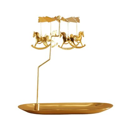 Spinning Candle Holder with Tray,Golden Candle Spinner,Rotating Metal Tea Light Candle Holder for Valentine's Day Xmas Party Decor or Gift(Carousel)