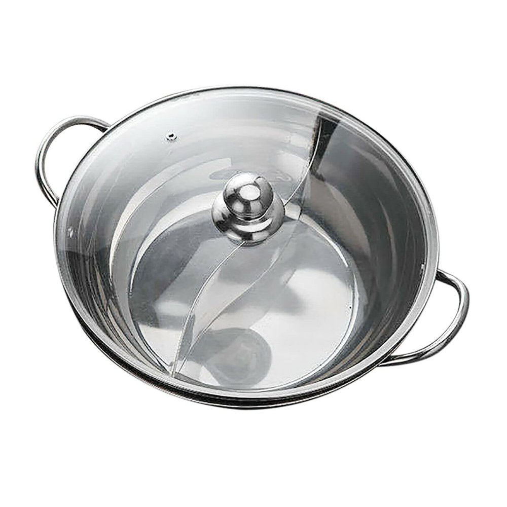 12 inch Hot Pot - Stainless Steel 2 Side Shabu Pot Hot Cookware Soup Induction Nabe Lid Cooking with Divider Food Grade Stainless Steel Shabu Shabu for Induction Cooktop Gas Stove