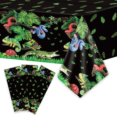 3pcs Reptile Tablecloth Reptile Birthday Party Decorations Summer Supplies Snakes Lizard Reptiles Swamp Alligator Table Cover Disposable Jungle Wilderness Reptile Party Favors for Kids 54x108