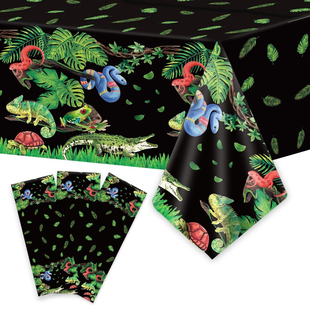 3pcs Reptile Tablecloth Reptile Birthday Party Decorations Summer Supplies Snakes Lizard Reptiles Swamp Alligator Table Cover Disposable Jungle Wilderness Reptile Party Favors for Kids 54x108