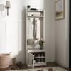 HOMCOM Narrow Hall Tree with Shoe Storage Bench, Rustic Entryway Bench with Coat Rack, Accent Coat Tree with Storage Shelves for Hallway, Mudroom, White Wood Grain view 1