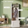 HOMCOM Narrow Hall Tree with Shoe Storage Bench, Rustic Entryway Bench with Coat Rack, Accent Coat Tree with Storage Shelves for Hallway, Mudroom, White Wood Grain view 3