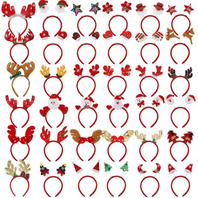 Zhehao 36 Pcs Christmas Headbands Bulk Santa Reindeer Antlers Snowman Santa Hat Headbands for Adults and Cute Xmas Holiday Costume Headwear Accessories Christmas Party Favors