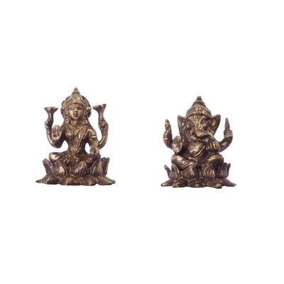 Antique Finish Brass Laxmi Ganesha on Lotus by Indian Collectible