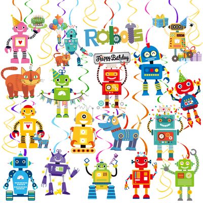 20Pcs Robot Birthday Party Decorations Gear Robot Hanging Decoration Robot Hanging Swirls for Boys Birthday Decoration Gear Robot Baby Shower Supplies