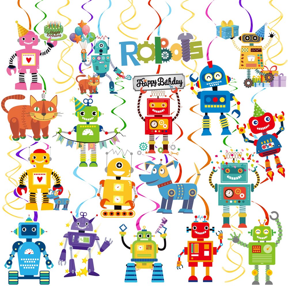 20Pcs Robot Birthday Party Decorations Gear Robot Hanging Decoration Robot Hanging Swirls for Boys Birthday Decoration Gear Robot Baby Shower Supplies