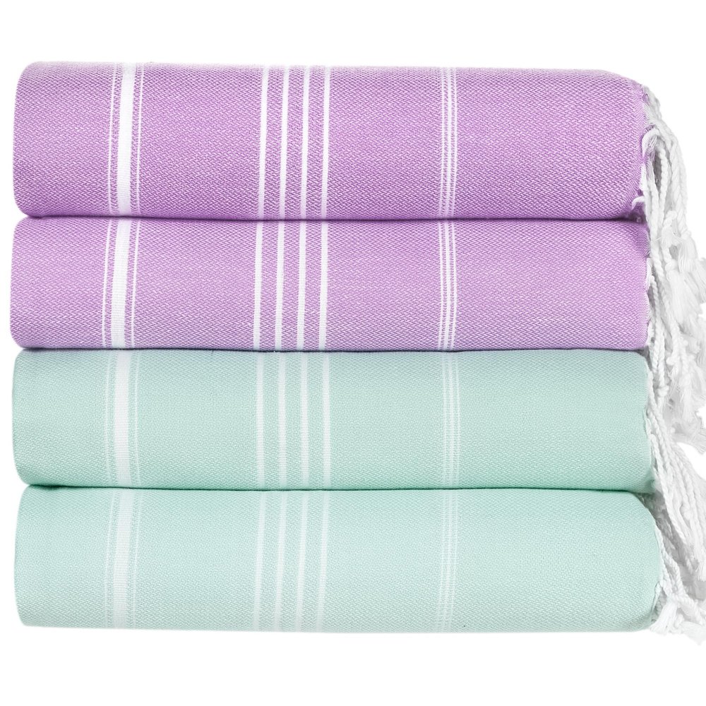 Arconiz Turkish Beach Towels 4 Pack Oversized 71x39 - Sand Free Quick Dry Pool Towels Set Aqua Purple Premium Cotton Lightweight Beach Essentials Bulk Travel Towels Adults Swimming Vacation Camping