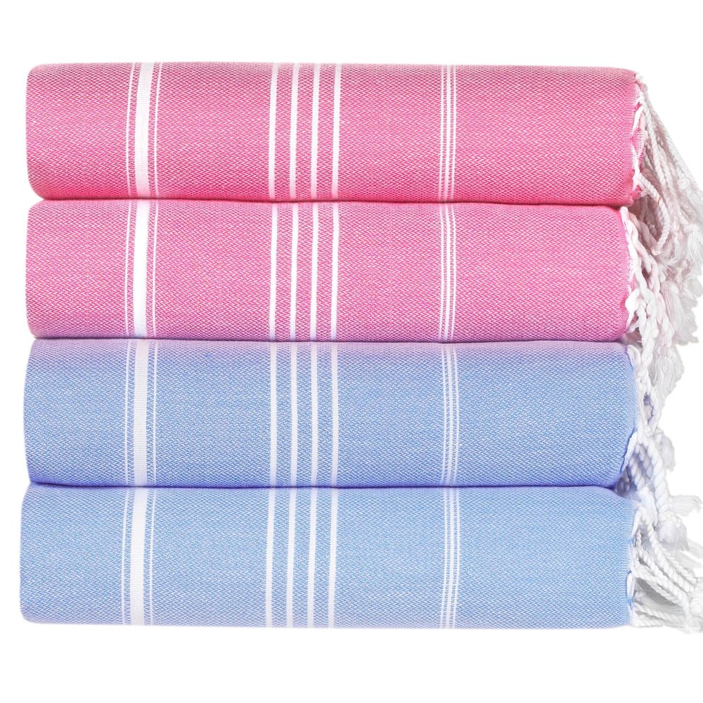 Arconiz Turkish Beach Towels 4 Pack Oversized 71x39 - Quick Dry Sand Free Pool Towels Set Light Blue Pink Premium Cotton Lightweight Beach Essentials Bulk Travel Towels Adults Swimming Vacation