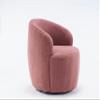 360 Degree Swivel Chair Teddy Fabric Modern Bucket Chair with Black Powder Coated Metal Ring for Living Room, Bedroom (Red) view 3