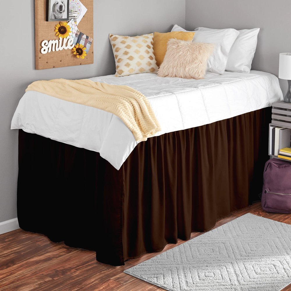 College Dorm Dust Ruffled Bed Skirt-Extra Long Extended Dorm Room Bed Skirt |100% Egyptian Cotton, 400-Thread Count| 34-Inch Drop| Extra Long Dorm Room Bed Skirt - [Chocolate, Full XL/34 Drop]