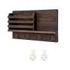 YQBUER Key Holder for Wall Wall Mounted Mail Holder Wooden Mail Sorter Organizer with 4 Double Key Hooks and A Floating Shelf Rustic Home Decor view 2