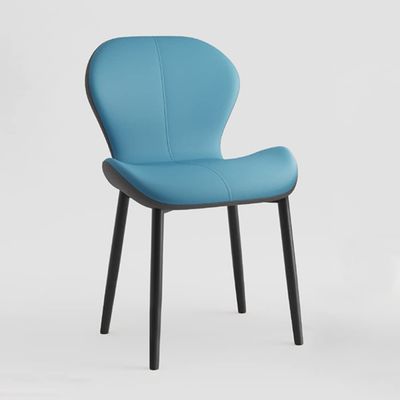 LITFAD Indoor Modern Upholstered Dining Chair Matte Finish Solid Back Side Chair Restaurant Chair Creative Makeup Chair - 1 Piece Blue, Black Legs