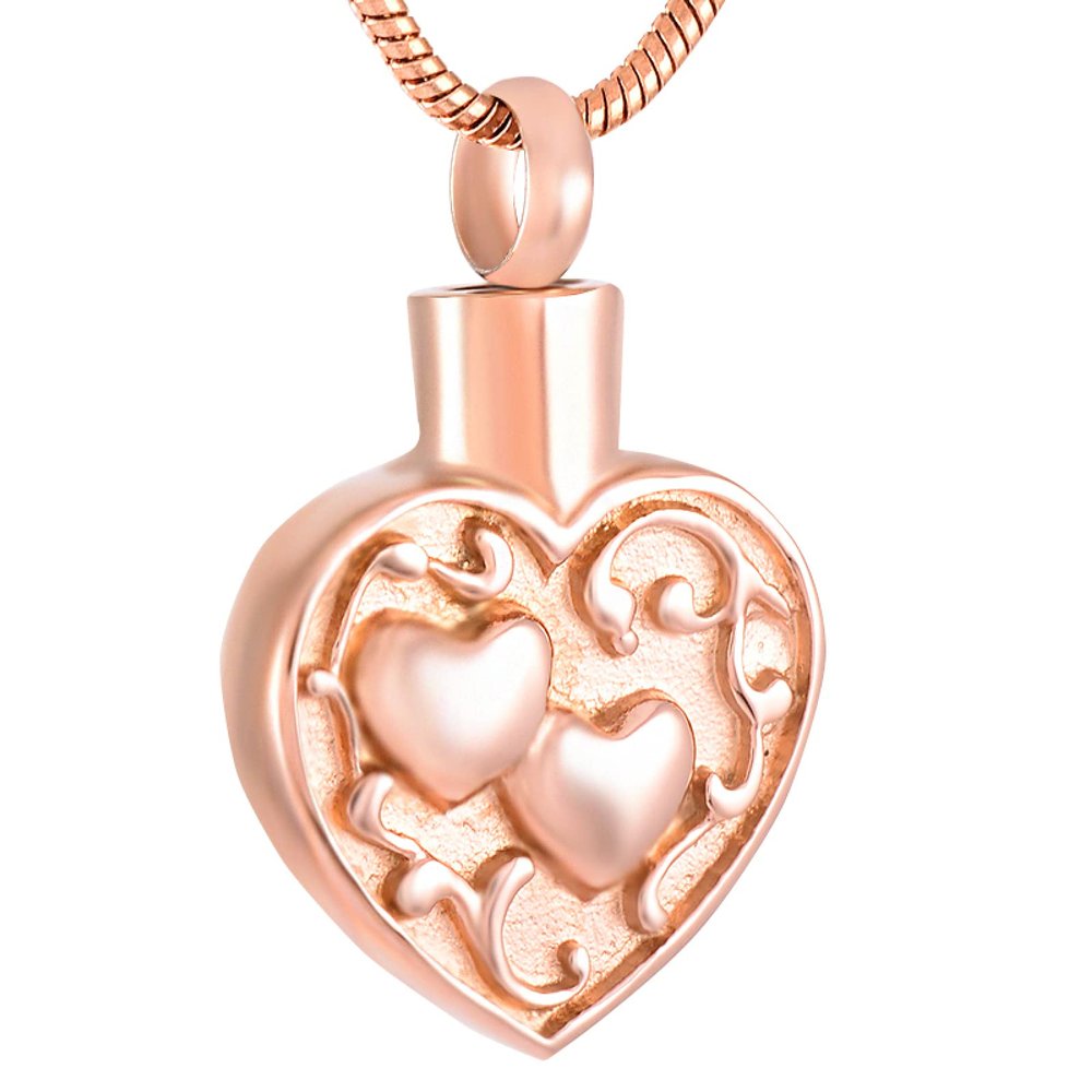 SHEIL Steel,Gold,Rose Gold 316L Stainelss Steel Double Heart in Heart Cremation Urn Pendant Memorial Ashes Keepsake Necklace,3