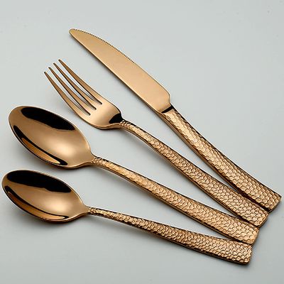 Hammered Silverware Set 16 Piece Rose Gold Flatware Set for 4 18/10 Stainless Steel Kitchen Cutlery Utensil Include Knife Fork Spoon Teaspoon