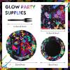 Baderke 192 Pcs Neon Glow Party Supplies Tableware Set, Including Napkins, Forks, Plates, Neon Birthday Party Decorations, Serves 48 Guests view 2