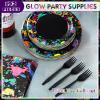 Baderke 192 Pcs Neon Glow Party Supplies Tableware Set, Including Napkins, Forks, Plates, Neon Birthday Party Decorations, Serves 48 Guests view 4