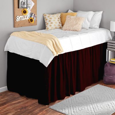 College Dorm Dust Ruffled Bed Skirt-Extra Long Extended Dorm Room Bed Skirt |100% Egyptian Cotton, 400-Thread Count| 42-Inch Drop| Extra Long Dorm Room Bed Skirt - [Wine, Full XL/42 Drop]