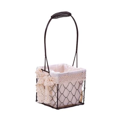 Firlar 2 Pack Metal Wedding Basket With Handle, Portable Flower Basket, Rustic Flower Girl Basket, Copper Wire Flower Girl Basket, Rustic Gift Basket For Wedding Home Decoration, Brown