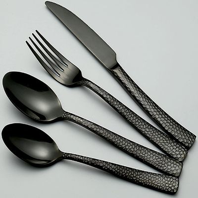 Hammered Silverware Set 16 Piece Black Flatware Set for 4 18/10 Stainless Steel Kitchen Cutlery Utensil Include Knife Fork Spoon Teaspoon