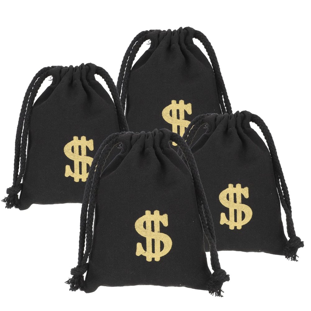 NUOBESTY 4 Pcs Money Drawstring Bag Dollar Party Favor Bags Canvas Money Pouch Dollar Sign Carrying Sack for Bank Robber Pirate Cowboy Cosplay Theme Party 7x5.1 Inch