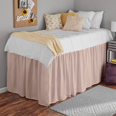 College Dorm Dust Ruffled Bed Skirt-Extra Long Extended Dorm Room Bed Skirt |100% Egyptian Cotton, 400-Thread Count| 42-Inch Drop| Extra Long Dorm Room Bed Skirt - [Peach, Full XL/42 Drop]