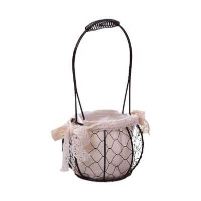 Firlar 2 Pack Metal Wedding Basket With Handle, Portable Flower Basket, Rustic Flower Girl Basket, Copper Wire Flower Girl Basket, Rustic Gift Basket For Wedding Home Decoration, Brown