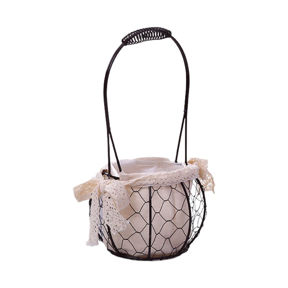 Firlar 2 Pack Metal Wedding Basket With Handle, Portable Flower Basket, Rustic Flower Girl Basket, Copper Wire Flower Girl Basket, Rustic Gift Basket For Wedding Home Decoration, Brown