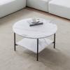 31.5 inch Round Coffee Table, Faux Marble End Table Sofa Center Table with Open Storage Shelf Mid Century Small Accent Coffee Table with Metal Frame, for Living Room, Bedroom, Office view 1