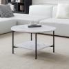 31.5 inch Round Coffee Table, Faux Marble End Table Sofa Center Table with Open Storage Shelf Mid Century Small Accent Coffee Table with Metal Frame, for Living Room, Bedroom, Office view 3