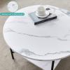 31.5 inch Round Coffee Table, Faux Marble End Table Sofa Center Table with Open Storage Shelf Mid Century Small Accent Coffee Table with Metal Frame, for Living Room, Bedroom, Office view 4