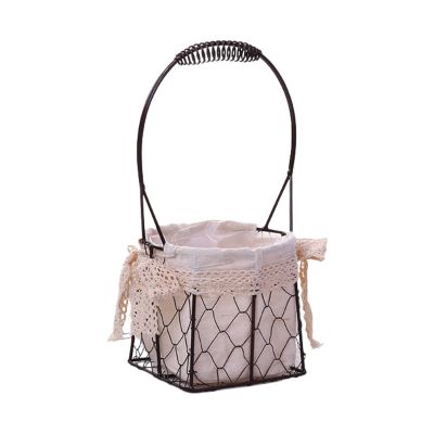 Firlar 2 Pack Metal Wedding Basket With Handle, Portable Flower Basket, Rustic Flower Girl Basket, Copper Wire Flower Girl Basket, Rustic Gift Basket For Wedding Home Decoration, Brown