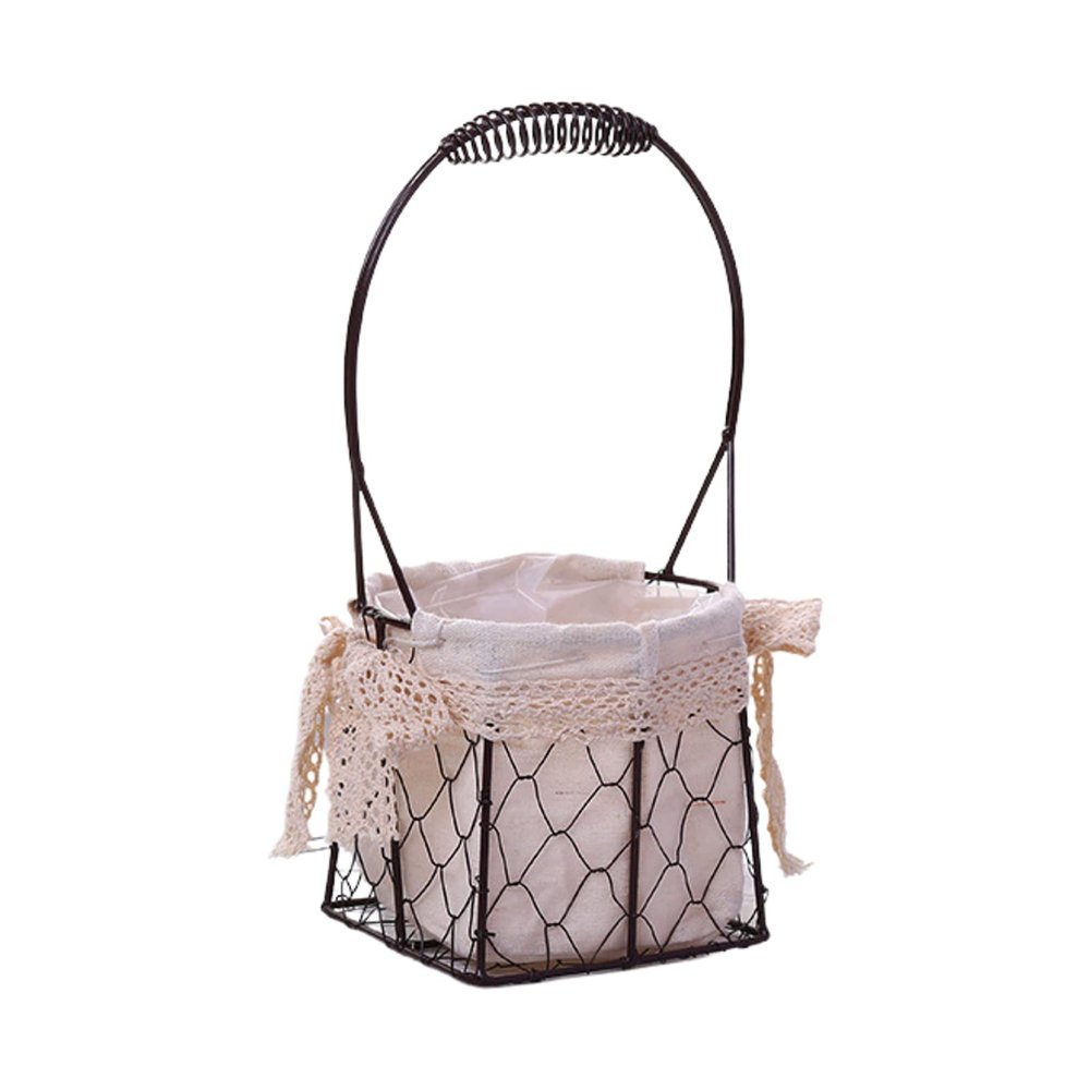 Firlar 2 Pack Metal Wedding Basket With Handle, Portable Flower Basket, Rustic Flower Girl Basket, Copper Wire Flower Girl Basket, Rustic Gift Basket For Wedding Home Decoration, Brown
