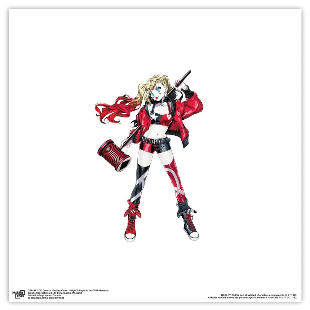 Trends International Gallery Pops DC Comics Harley Quinn - High Voltage Harley With Hammer Wall Art Wall Poster, 12" x 12", Unframed Version