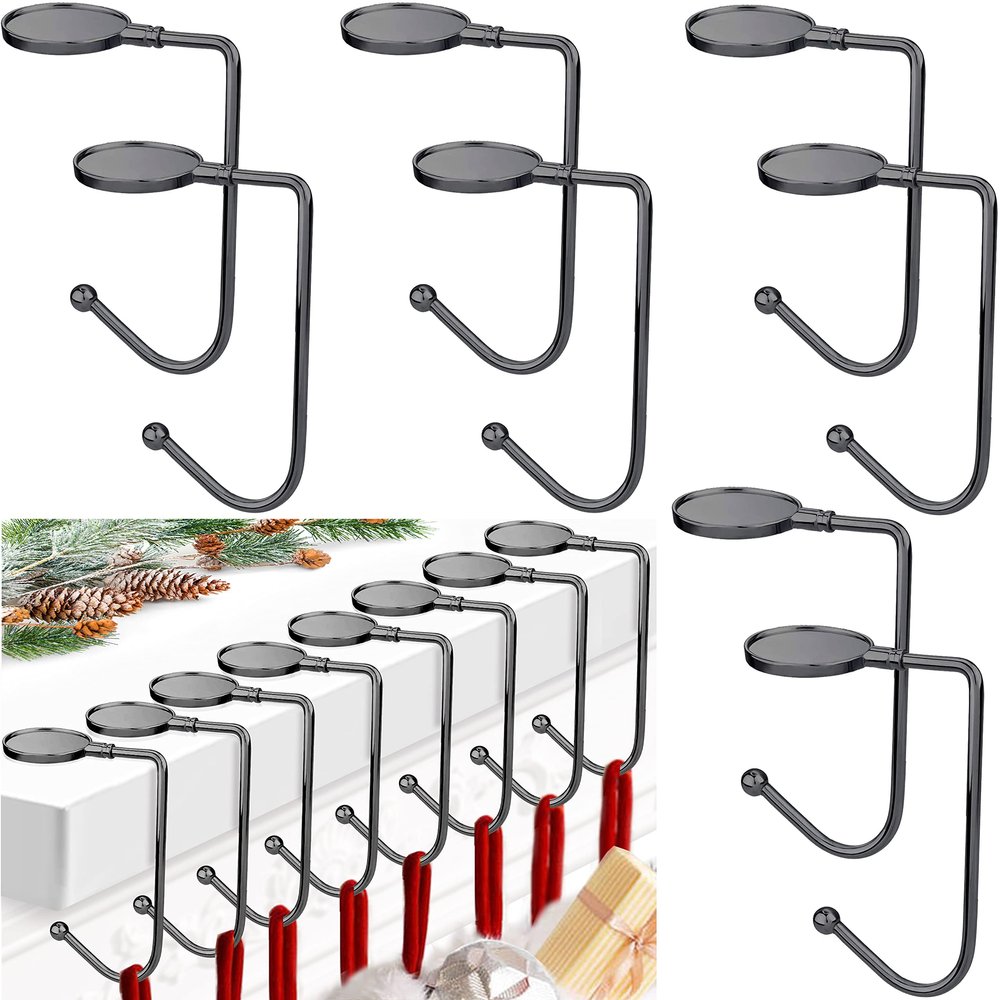 Komotu Christmas Stocking Holders for Mantle, Upgrade Non-Slip Safety Mantel Hooks Hanger Grip Fireplace Hang Hook for Christmas Halloween Party Decoration(Gun Black,8)