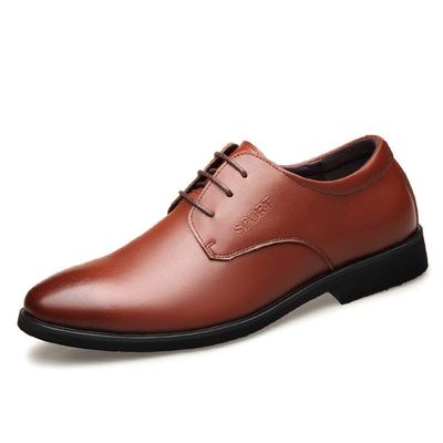 HOOENG Formal Oxford Shoes for Men Lace Up Round Toe Derby Shoes Cowhide Slip Resistant Anti-Slip Low Top Non Slip Block Heel Business (Color : Brown, Size : 6.5)