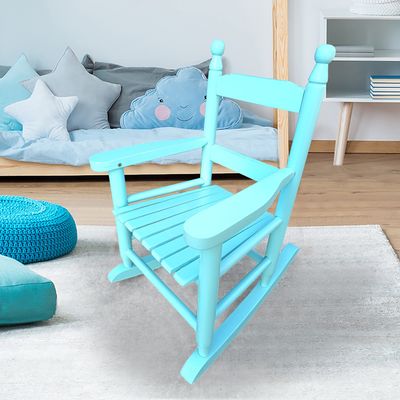 Childs Wood Rocking Chairs Classic Porch Rockers for Boys and Girls Indoor Outdoor Kids Rocking Chair Seats Childrens Furniture Rocker for Nursery Bedroom (A Type-Blue)