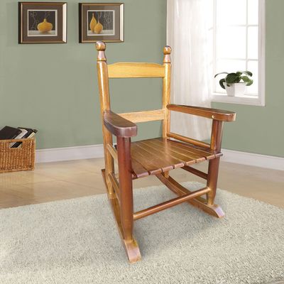 Childs Wood Rocking Chairs Classic Porch Rockers for Boys and Girls Indoor Outdoor Kids Rocking Chair Seats Childrens Furniture Rocker for Nursery Bedroom (A Type-Oak Brown)