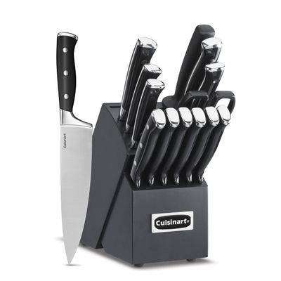 Cuisinart 15-Piece Knife Set with Block, High Carbon Stainless Steel, Forged Triple Rivet, Black/Black C77BTR-15PBK