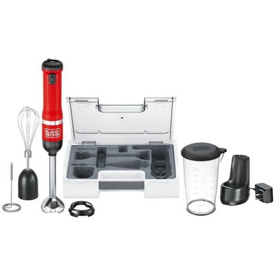 BLACK+DECKER Kitchen Wand Cordless Immersion Blender, 3 in 1 Multi Tool Set, Hand Blender with Charging Dock, Whisk and Milk Frother, Red (BCKM1013KS06)