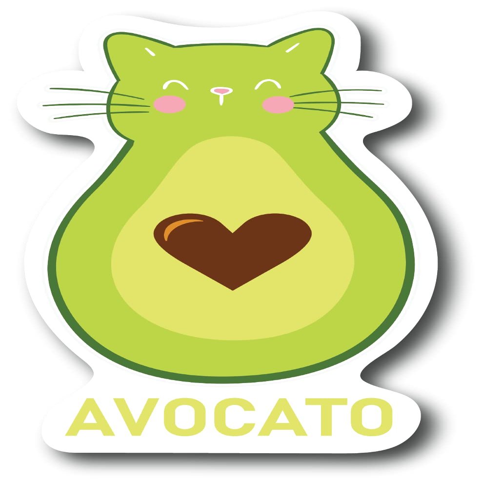 Avocato Avocado Cat 5 Inch Waterproof Decal Sticker Wall Window Vegan Bee Vegetarian Pride Natural Hippie Green Art Artistic Peta Homemade Nuts Sunflower Tie Dye Peace Kosher Tofu Feminist CS1477-2PK