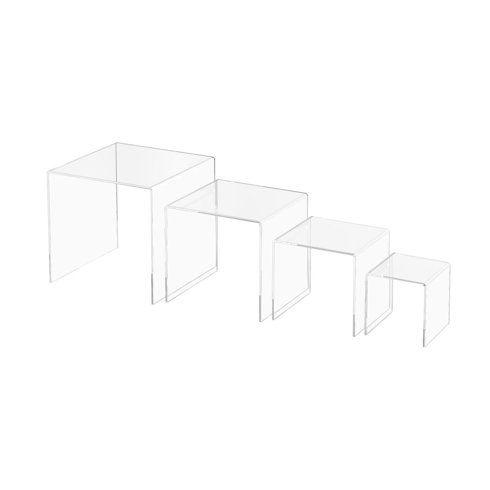 Marketing Holders 4 Piece Acrylic Riser Display Stands Clear 1/4" Thick Square Retail Platforms 6" 8" 10" and 12" Tabletop Showcase Pedestals