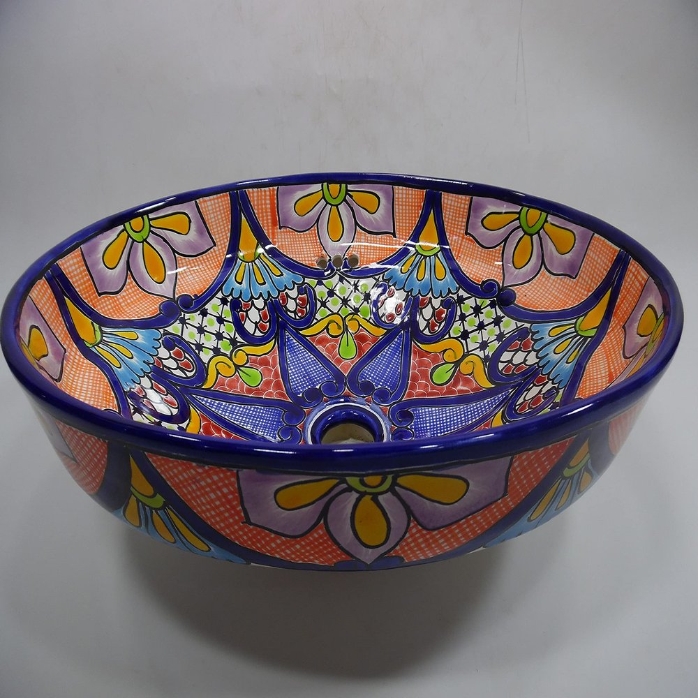 17" TALAVERA SINK drop in (semi-recessed) mexican handmade hand painted ceramic
