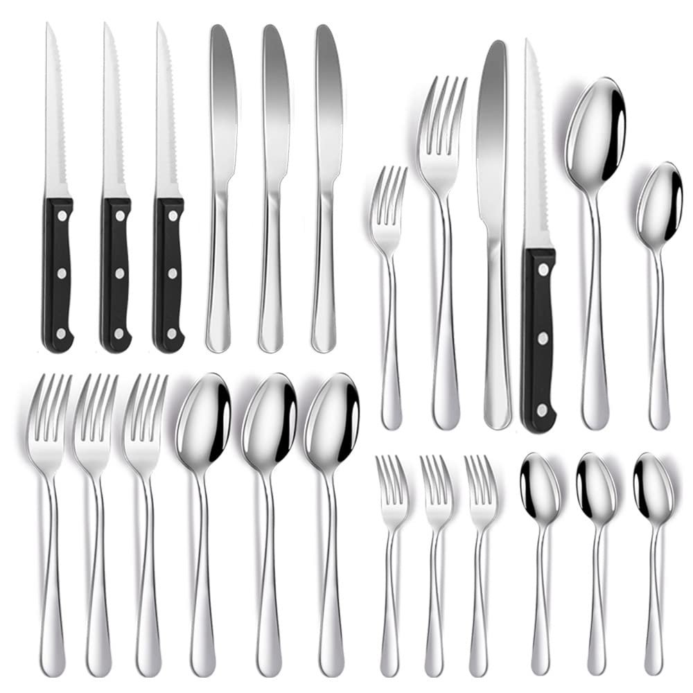 Silverware Set 24 Piece Stainless Steel Flatware Service for 4,Mirror Polished Home Kitchen Cutlery Utensil Dishwasher Safe