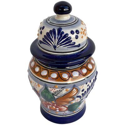 TalaMex Tecali Hand-Made Small-Size Colorful Mexican Talavera Ceramic Cookie Jar with Lid