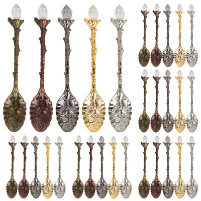 AUEAR, 50 Pack Vintage Crystal Spoons Set Carved Coffee Tea for Home Office Party Supplies