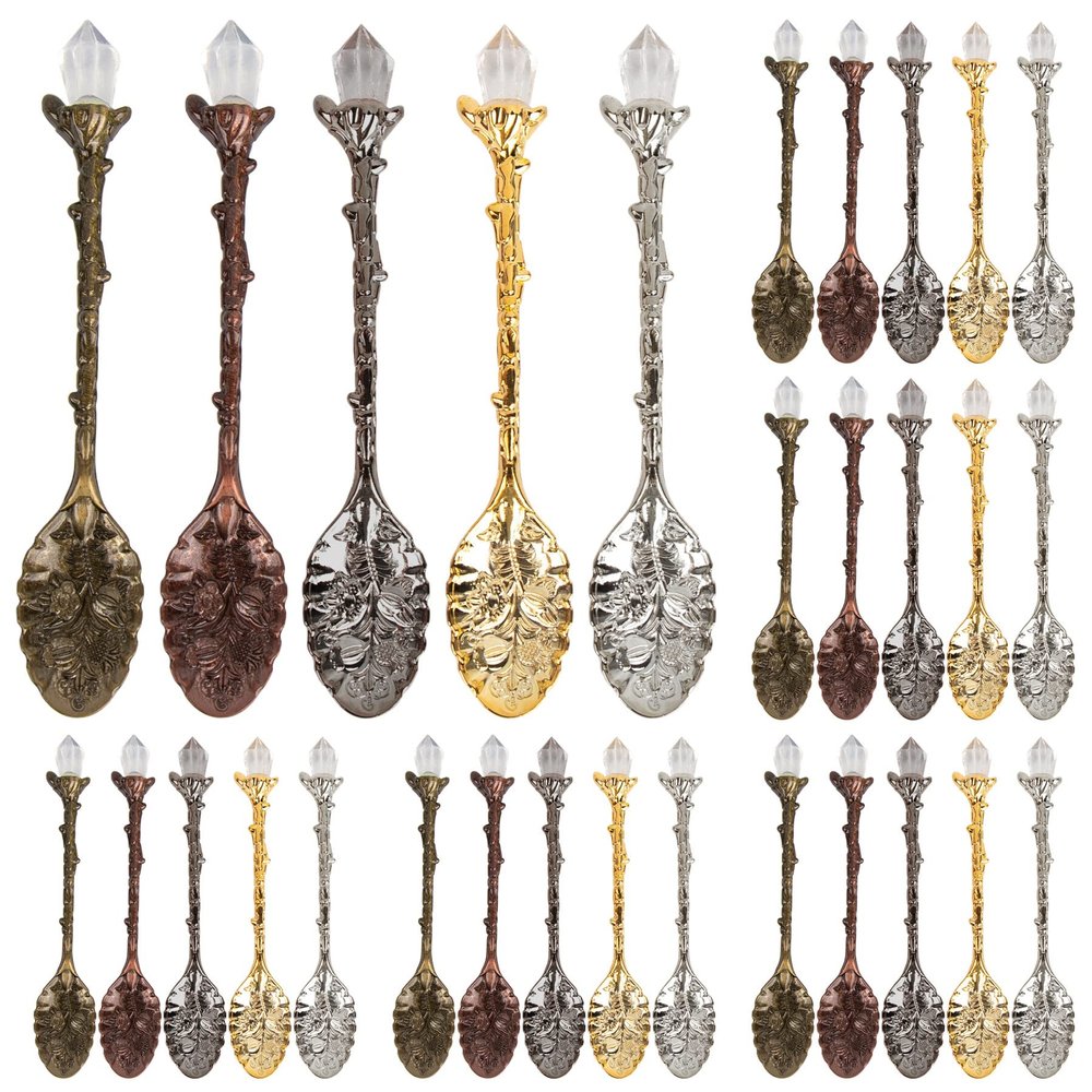 AUEAR, 50 Pack Vintage Crystal Spoons Set Carved Coffee Tea for Home Office Party Supplies