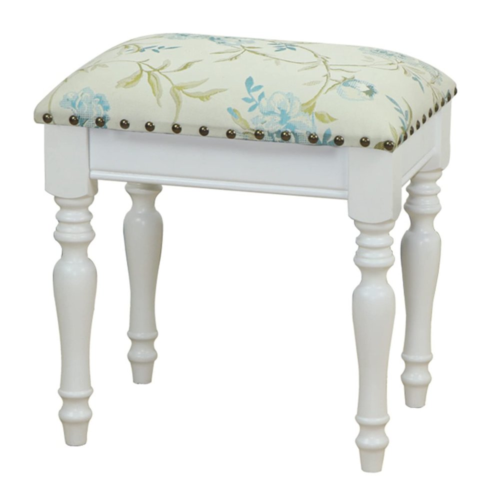 White Dressing Stool Piano Stool Wooden Dining Stool Sofa Stool Rubber Wood Stool Legs Cloth Fabric (Color : White, Size : 40x30x45cm)