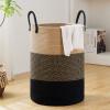 58L Large Woven Laundry Hamper by Fiona's magic, Tall Cotton Rope Laundry Basket, Boho Storage Basket for Blankets, Toys and Clothes Hamper for Bedroom and Living Room Organizing, Brown & Black view 1