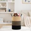 58L Large Woven Laundry Hamper by Fiona's magic, Tall Cotton Rope Laundry Basket, Boho Storage Basket for Blankets, Toys and Clothes Hamper for Bedroom and Living Room Organizing, Brown & Black view 2